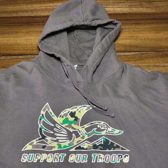 Port & Company LS Grey Pullover Unisex Hoodie "Support Our Troops" - Size 3XL - Picture 2 of 4